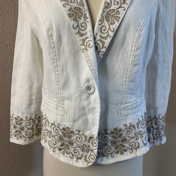 INC 100% Linen Embroidered Blazer Size PS - Picture 4 of 11